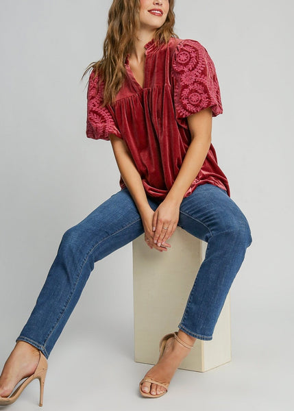 Rosewood Embroidered Velvet Top