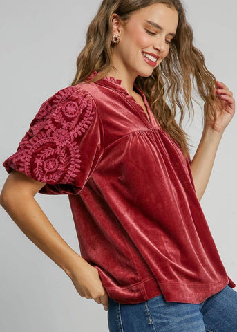 Rosewood Embroidered Velvet Top