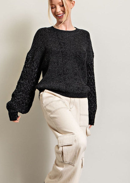 Harper Black Woven Sleeve Sweater