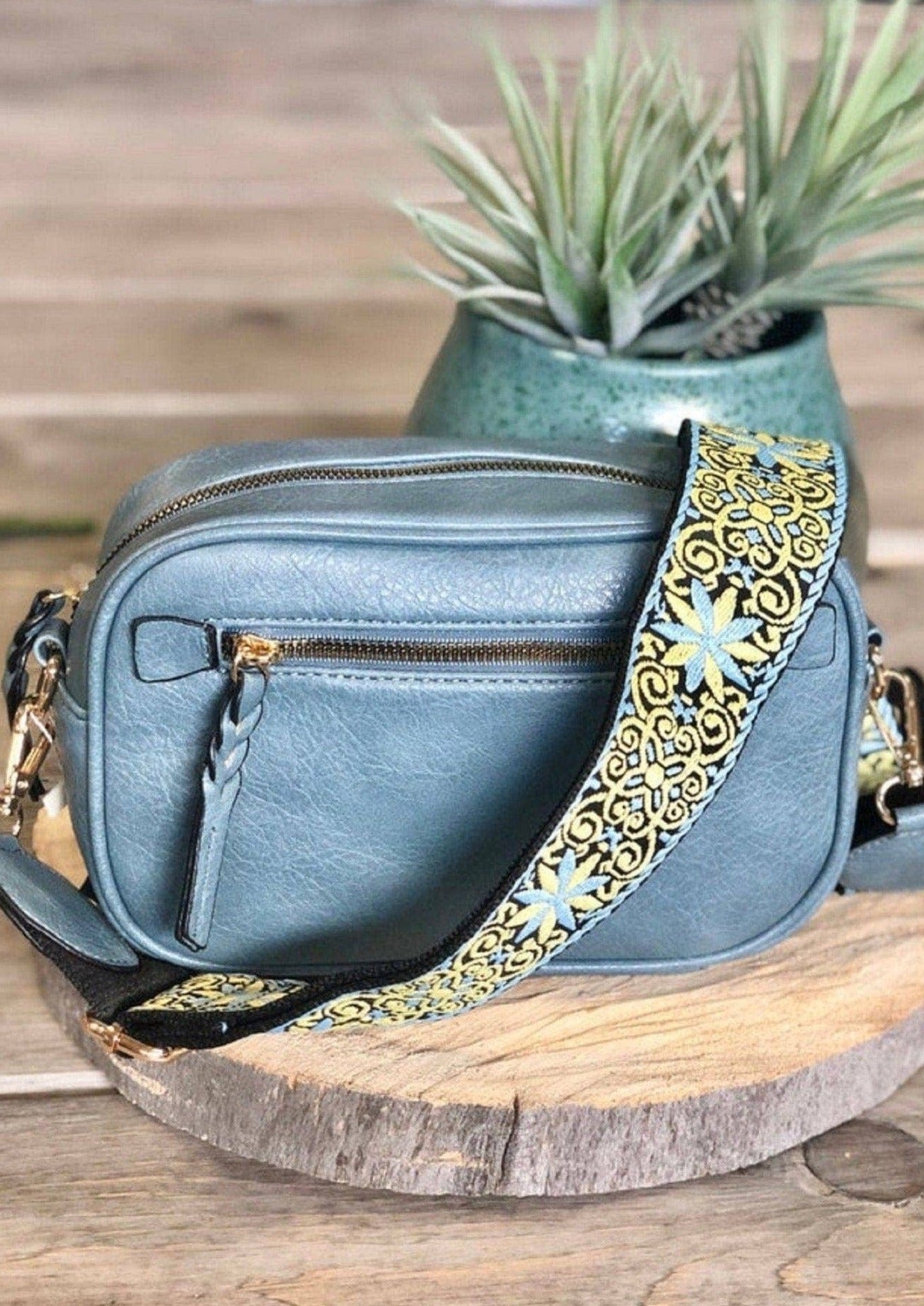 Boho Guitar Strap Crossbody Bag in Denim