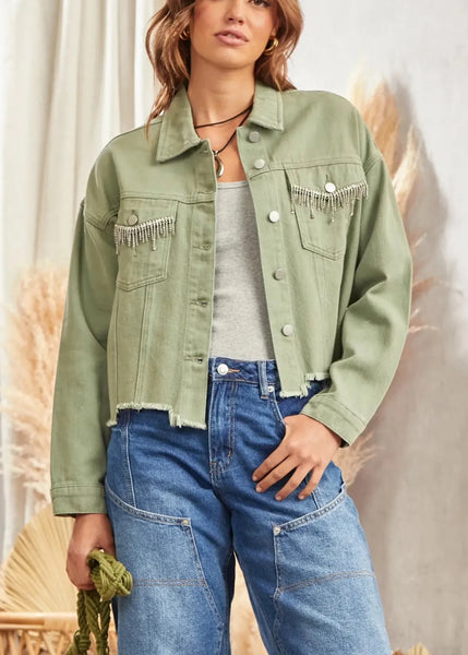 Sage Western Rhinestone Accent Jean Jacket