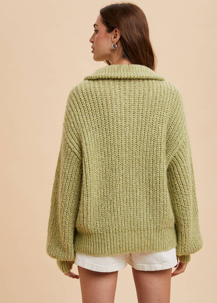 Soft and Chunky Quarter Zip Sweater in Pistachio