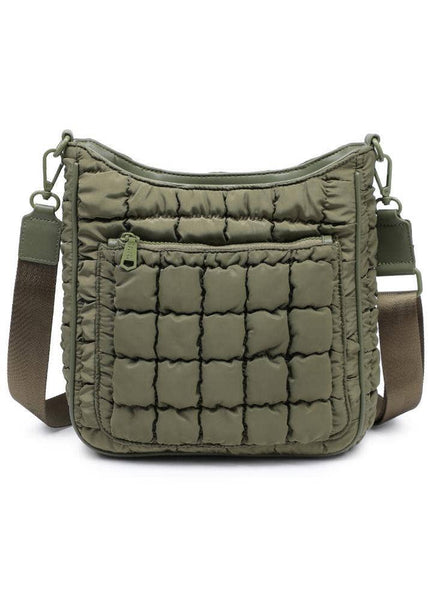 Quilted Nylon Puffer Crossbody in Olive