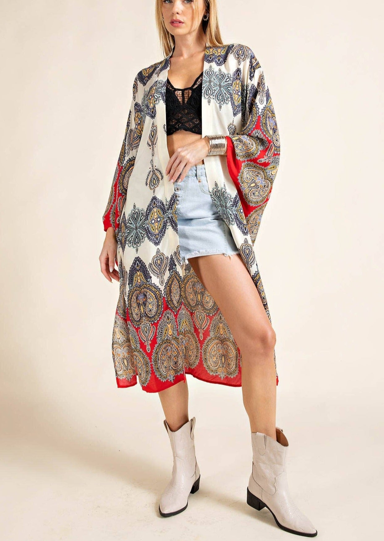 Ruby Long Patterned Kimono