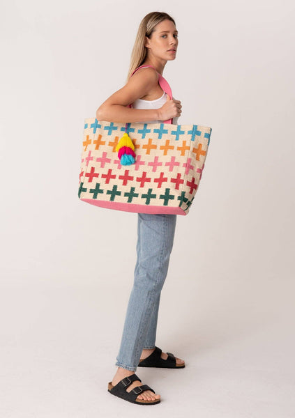 Large Multi Color Woven Carpet Tote Bag