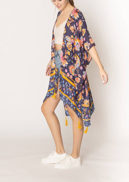 Leilani Floral Print Kimono With Tassels