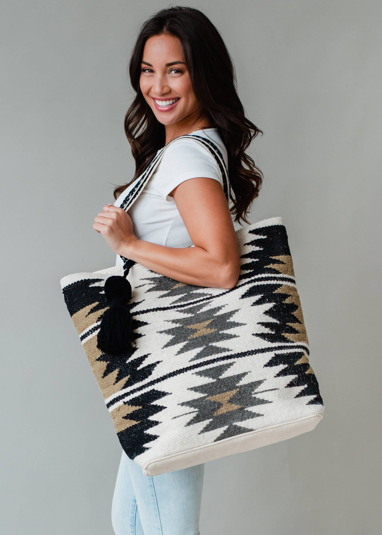 Aztec Tote Bag with Tassel Accent