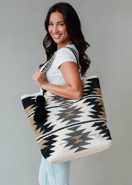 Aztec Tote Bag with Tassel Accent