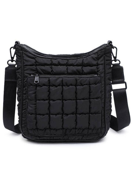 Quilted Nylon Puffer Crossbody in Black