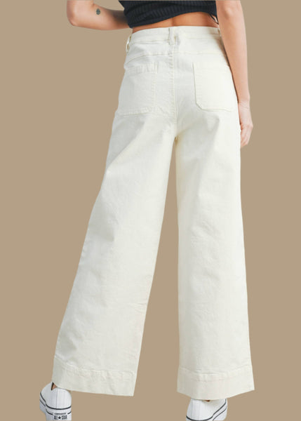 High Waisted Wide Leg Ecru Jeans