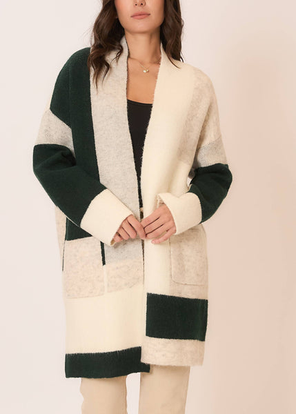 Soft Knit Color Block Open Cardigan Sweater