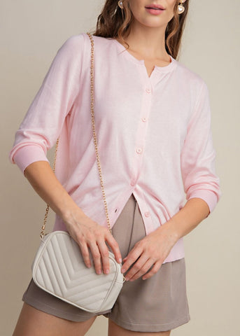 Soft Pink Classic Cardigan Sweater