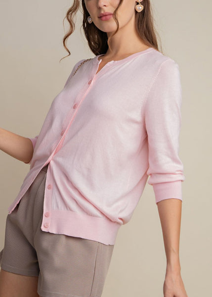 Soft Pink Classic Cardigan Sweater