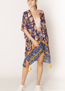 Leilani Floral Print Kimono With Tassels