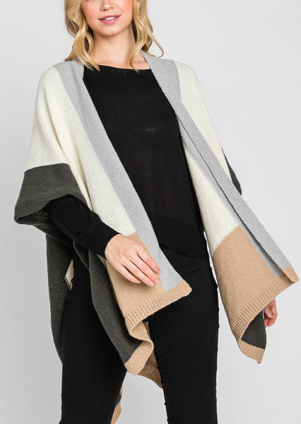 Soft and Cozy Color Blocked Poncho Wrap