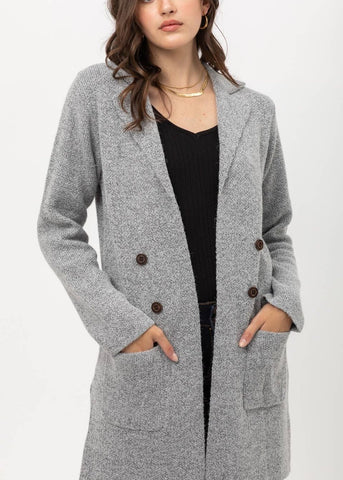 Soft Gray Long Knit Cardigan