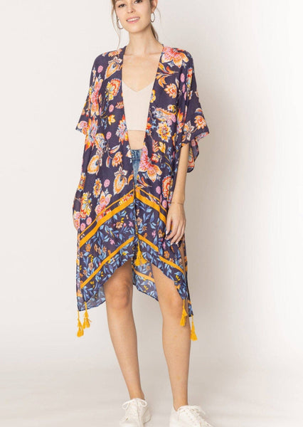 Leilani Floral Print Kimono With Tassels