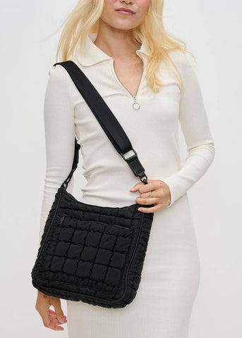 Quilted Nylon Puffer Crossbody in Black