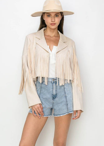 Boho Fringed Faux Suede Moto Jacket