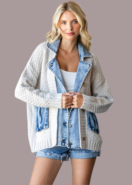 Knit Layered Denim Jacket