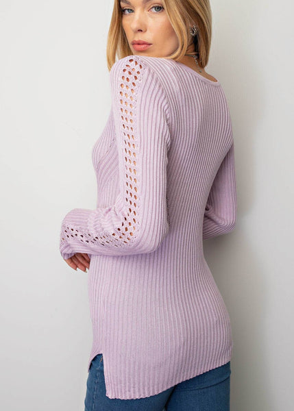 Lovely Lavender Ribbed V-neck Sweater