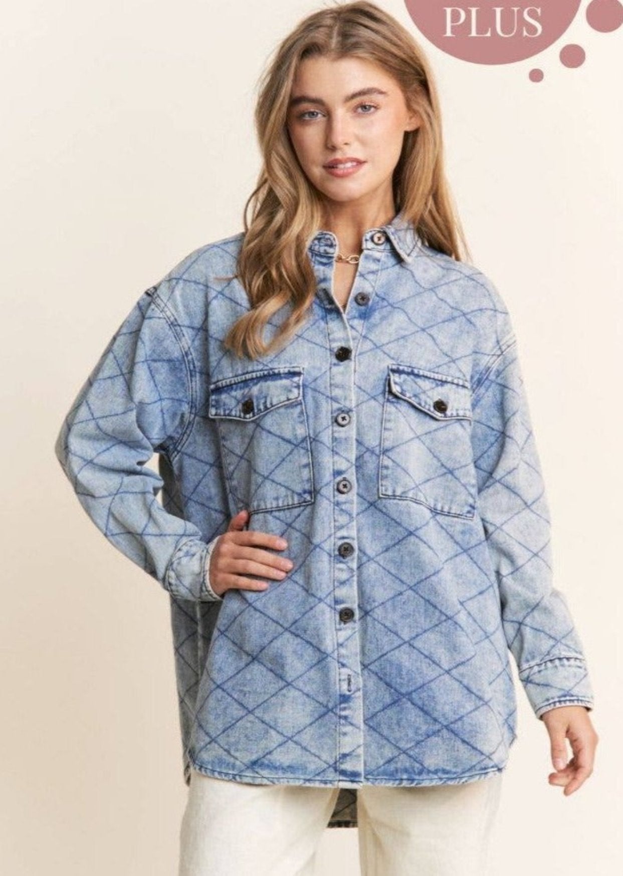 Plus Size Denim Quilt Stitch Jacket/Shacket