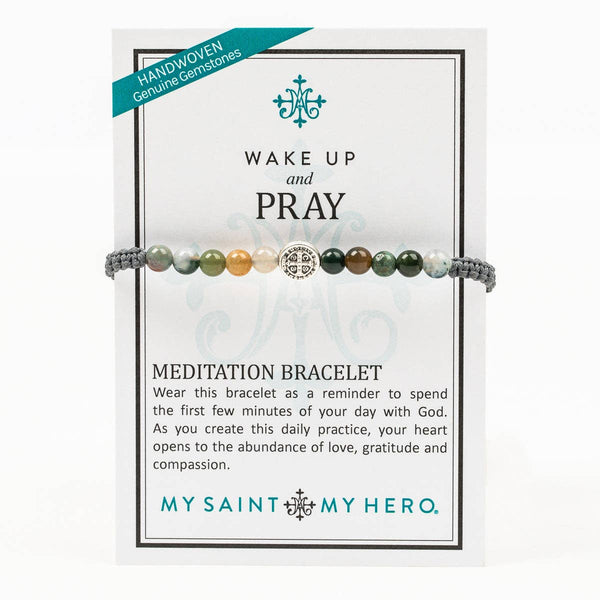 Wake Up & Pray Cross Bracelet~Slate / Mixed Agate