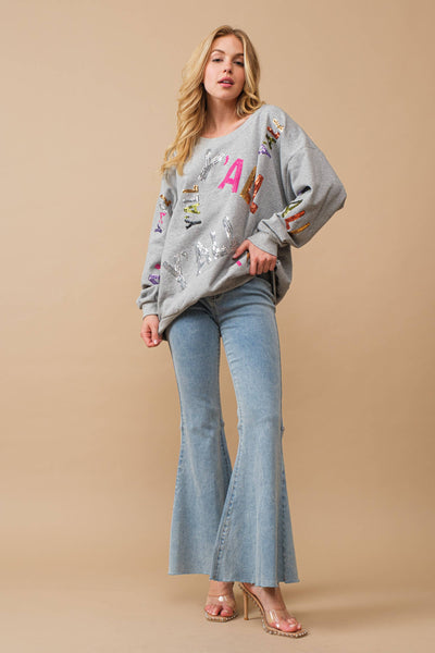 Sequin Embellished Y'all Graphic Sweatshirt