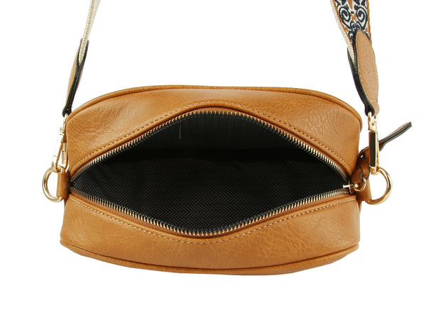 Boho Guitar Strap Crossbody Bag in Camel