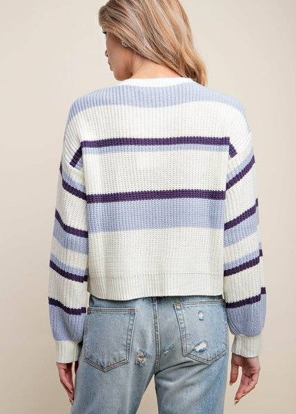 Trendy Crewneck Striped Cropped Sweater