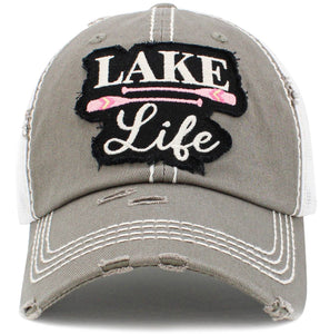 "Lake Life" Vintage Distressed Cotton Cap: Moss