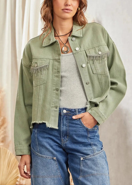 Sage Western Rhinestone Accent Jean Jacket