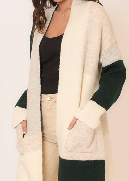 Soft Knit Color Block Open Cardigan Sweater