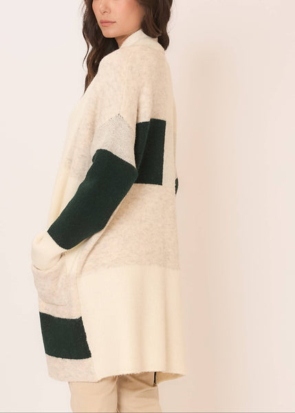 Soft Knit Color Block Open Cardigan Sweater