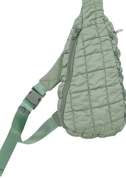 Quilted Puffer Sling Bag inSage