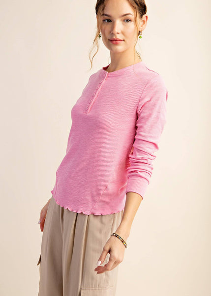 Ribbed Pink Henley Top