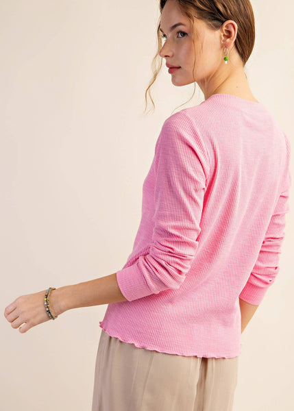 Ribbed Pink Henley Top