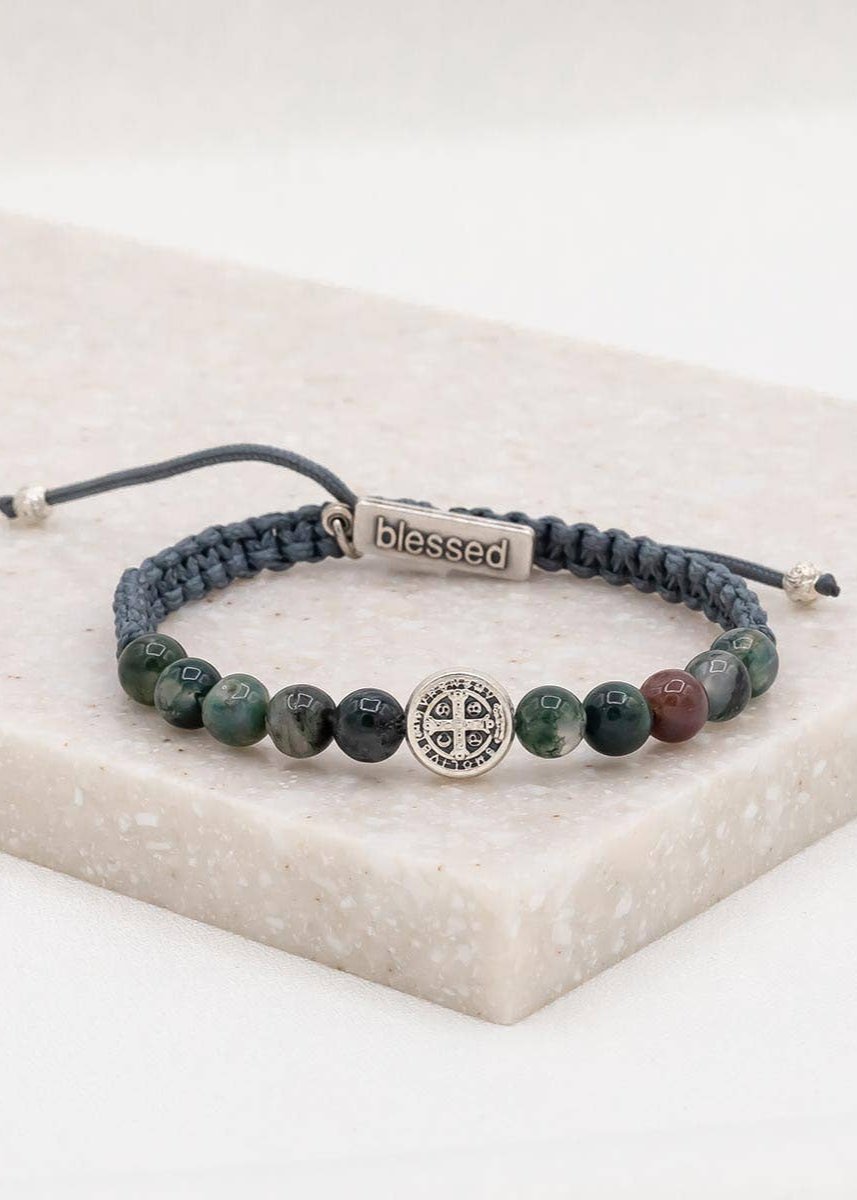 Wake Up & Pray Cross Bracelet~Slate / Mixed Agate