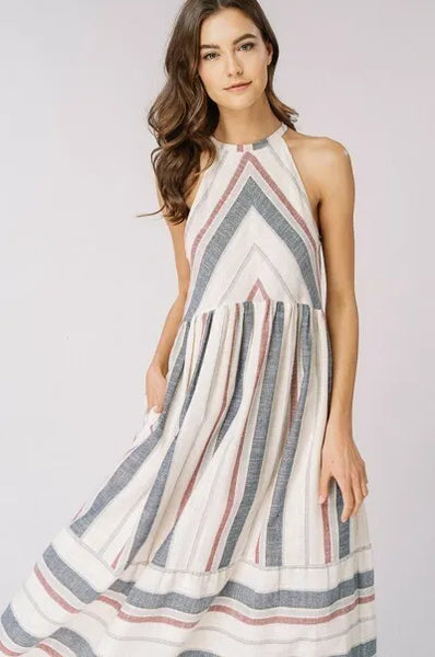 Red, White and Blue Striped Halter Dress ~ FINAL SALE